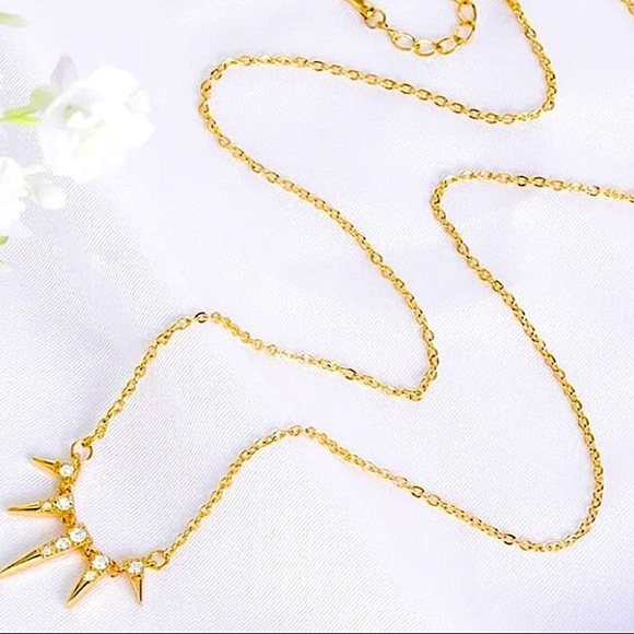 Gold Spike CZ Necklace, Spike Elongate, Minimalist, Dainty Design Fashion - Picture 7 of 9